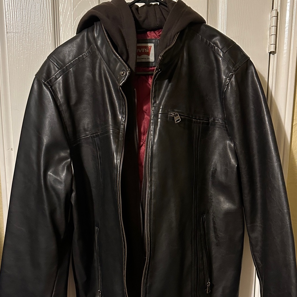 Levi's chocolate faux Leather Jacket with Hood